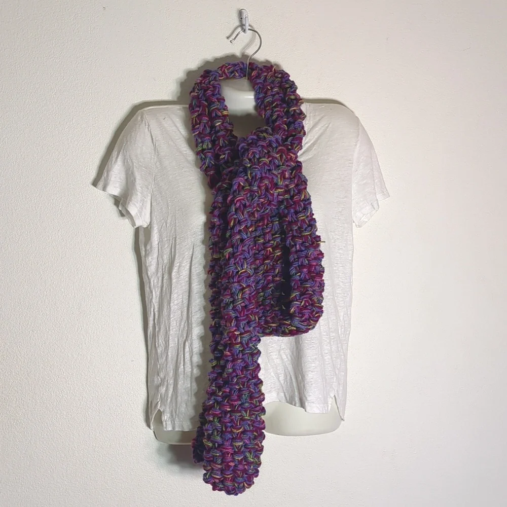 NEW Hand Knit Chunky Winter Scarf Pink Purple Homemade Variegated Gift Colorful